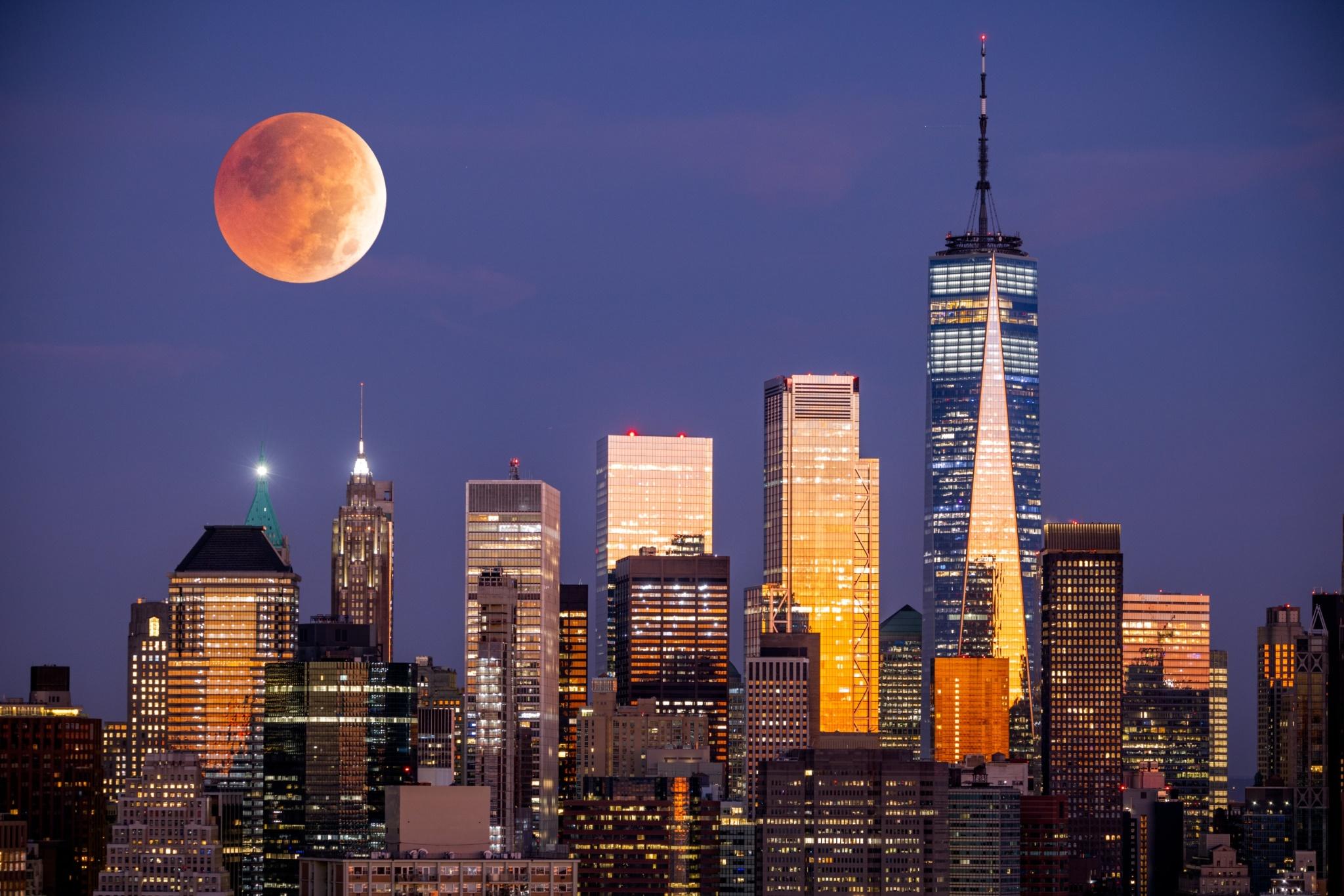 Total Lunar Eclipse over NYC Skyline Photographic Print