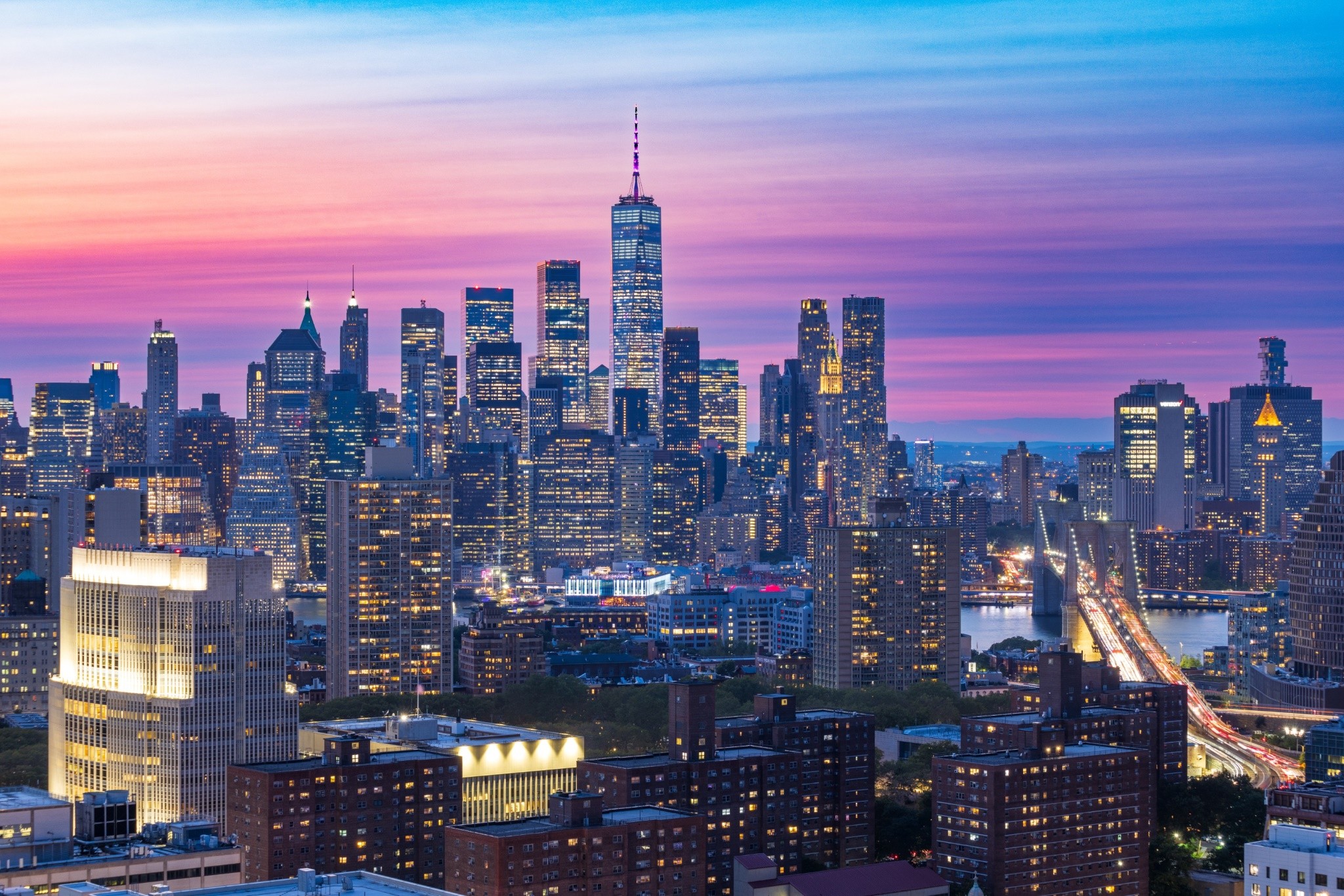 A blood moon over the Manhattan skyline.